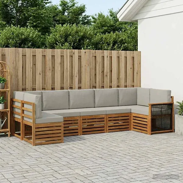 Ensemble de canapé d'angle 6 pcs Naturel et gris clair