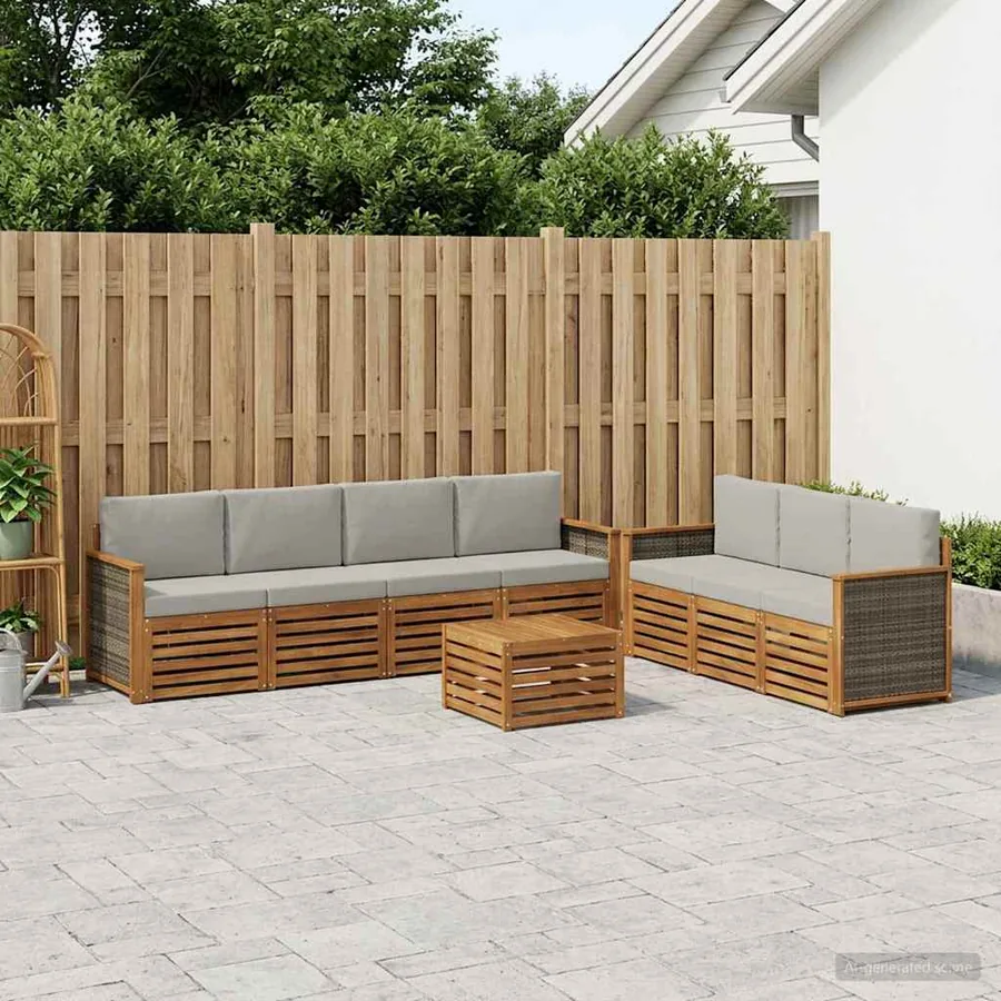 Ensembles de canapés avec coussin 8 pcs Bois d'Acacia Massif