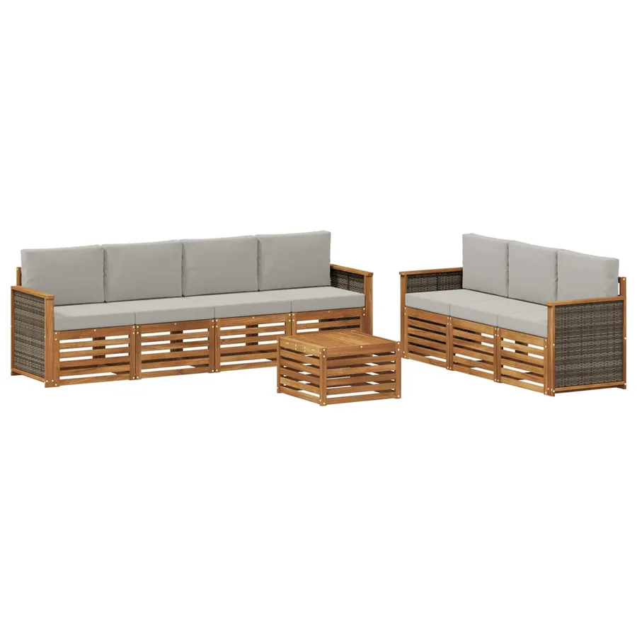 Ensembles de canapés avec coussin 8 pcs Bois d'Acacia Massif - 2