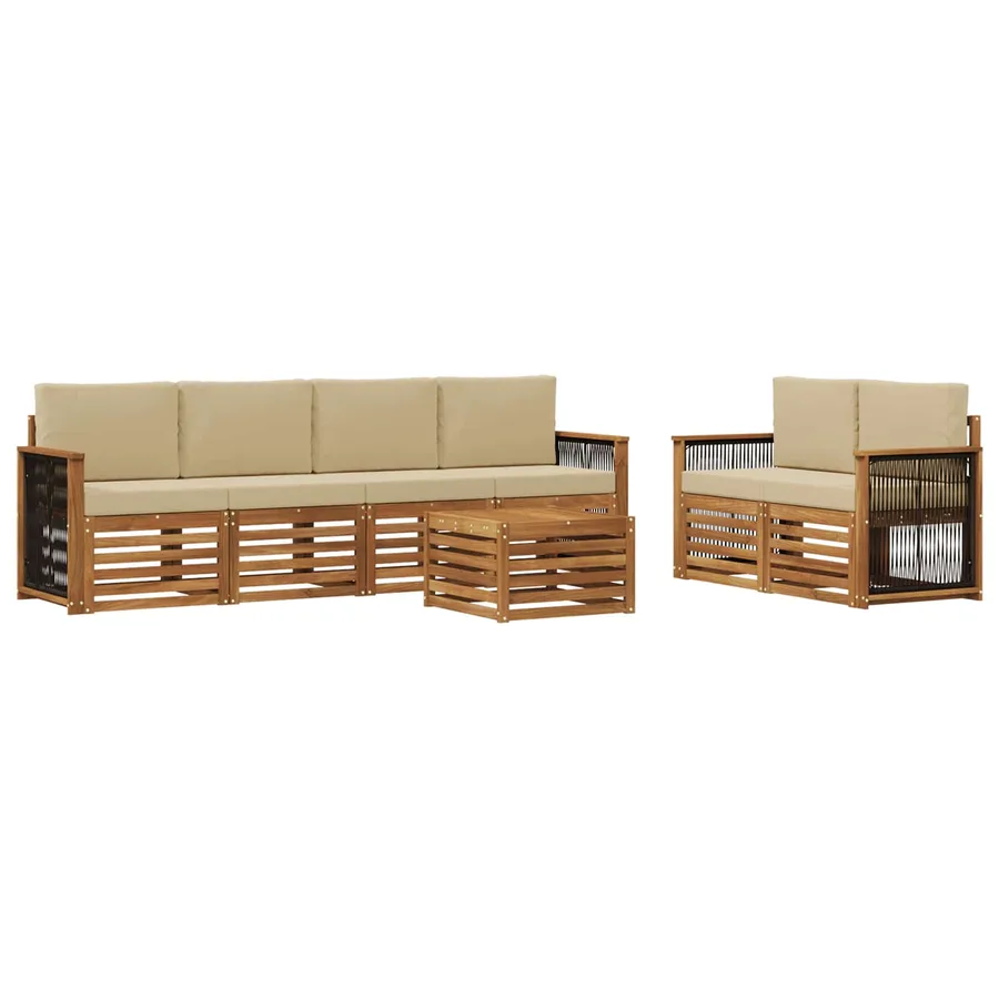 Ensemble de canapés d'extérieur 7 pcs Naturel et Beige - 2