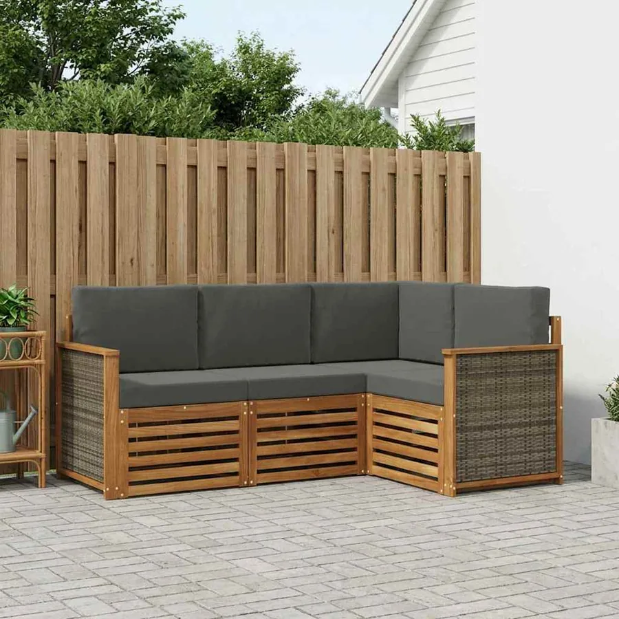 Ensembles de canapés avec coussin 4 pcs Bois d'Acacia Massif