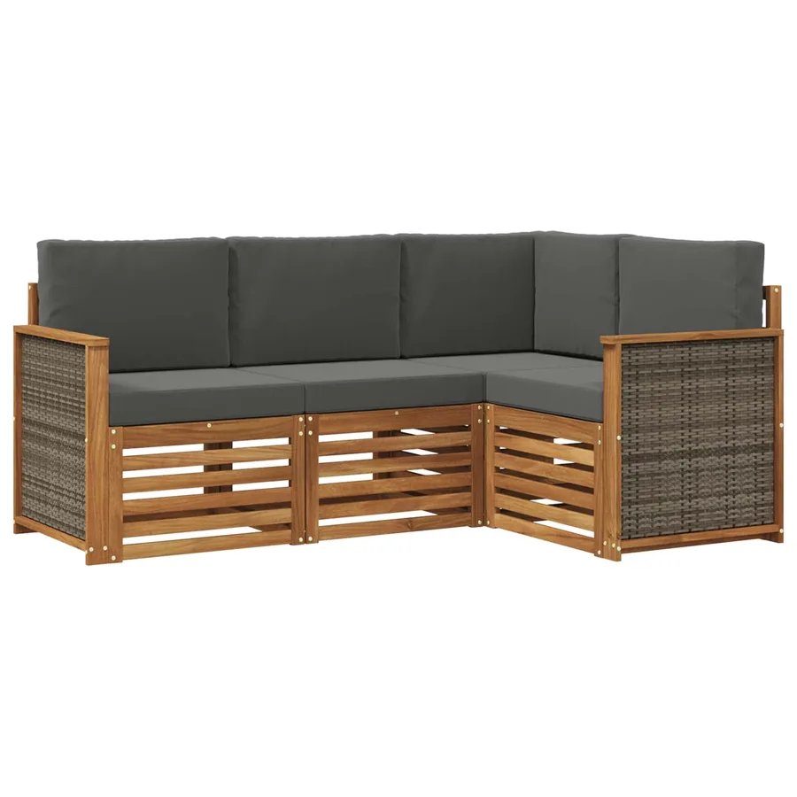 Ensembles de canapés avec coussin 4 pcs Bois d'Acacia Massif - 2