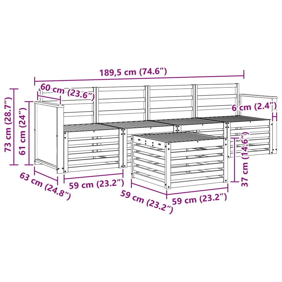 Ensemble de canapés d'extérieur 5 pcs Naturel - 7