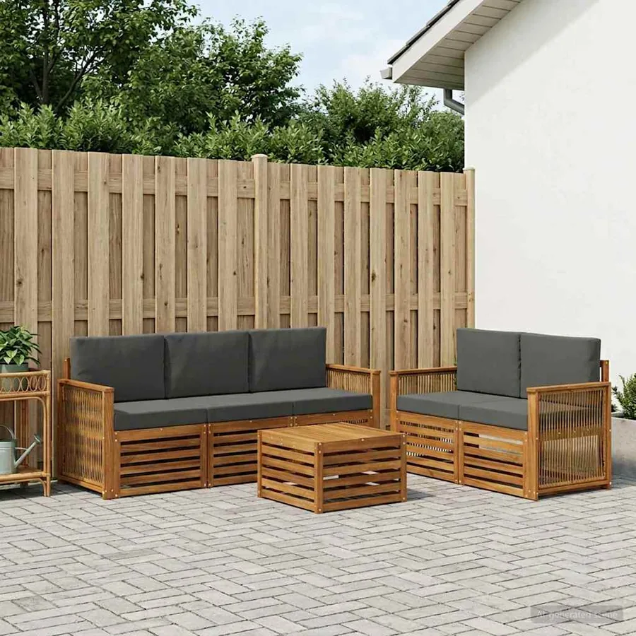 Ensembles de canapés avec coussin 6 pcs Bois d'Acacia Massif