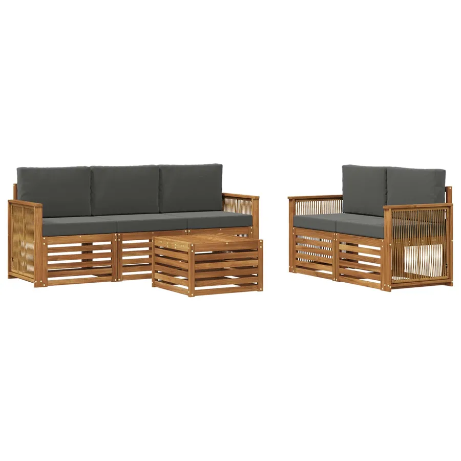 Ensembles de canapés avec coussin 6 pcs Bois d'Acacia Massif - 2