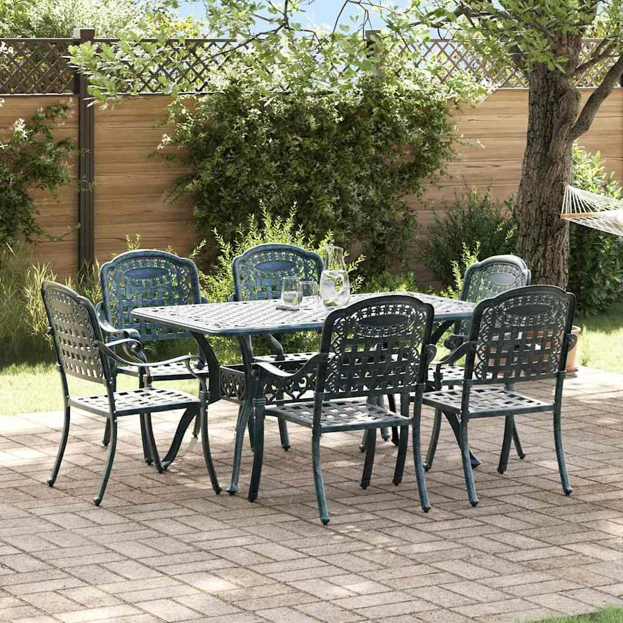 Ensemble de salle à manger pour jardin 7 pcs Vert Aluminium