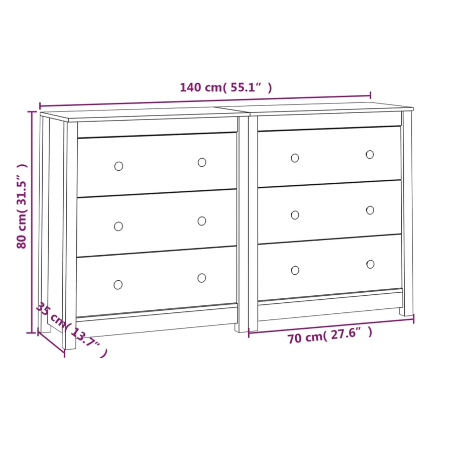 Buffet 140x35x80 cm Bois massif de pin - 7