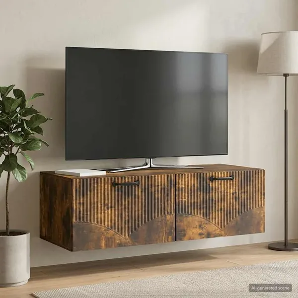 Meuble TV mural Chêne fumé 98 x 41 x 30 cm Bois d'ingénierie