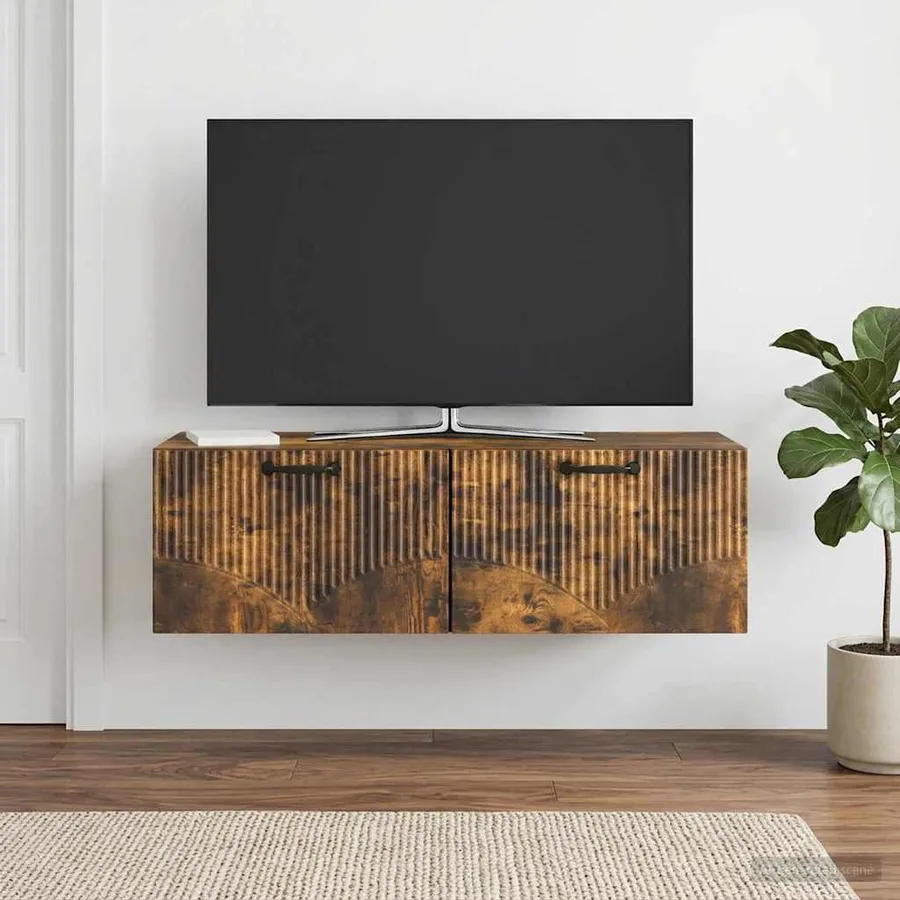 Meuble TV mural Chêne fumé 98 x 41 x 30 cm Bois d'ingénierie - 4