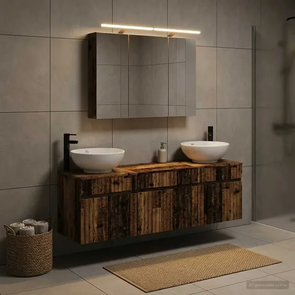 Ensemble d'armoire de salle de bain 4 pcs Bois ancien