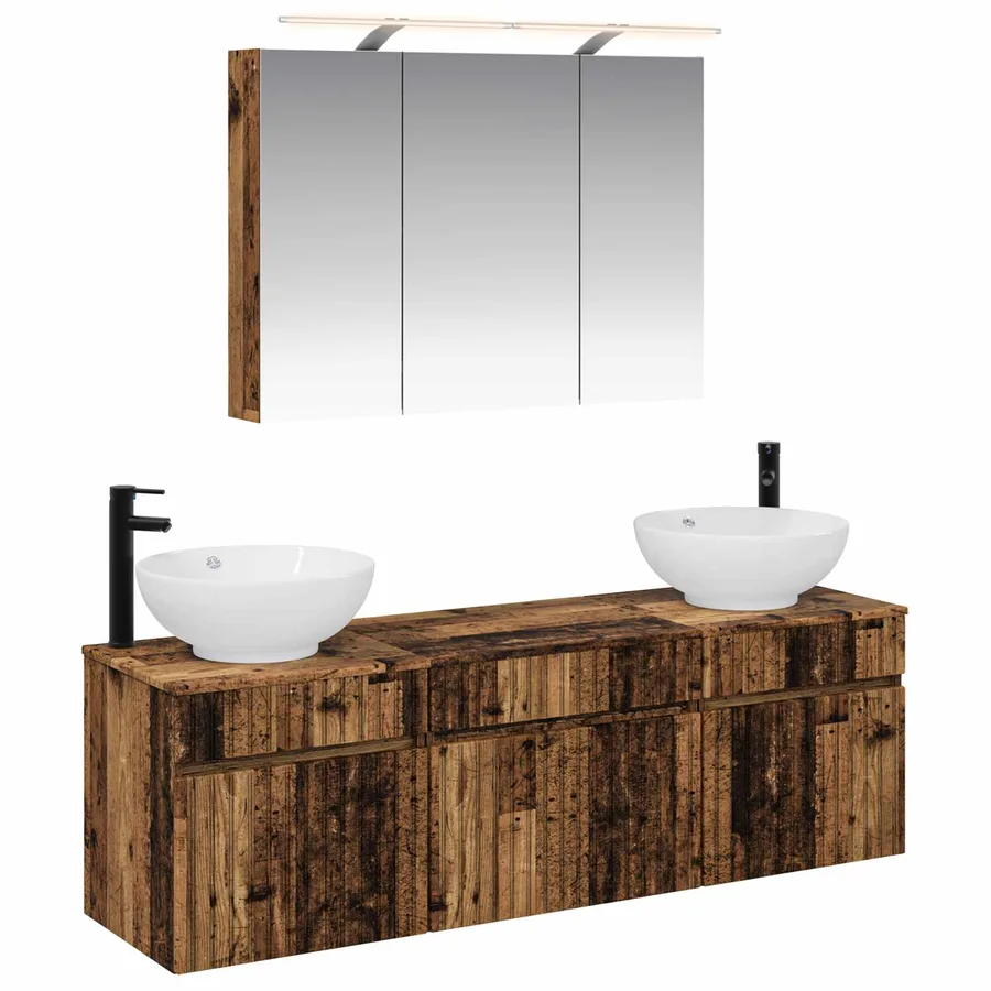 Ensemble d'armoire de salle de bain 4 pcs Bois ancien - 2