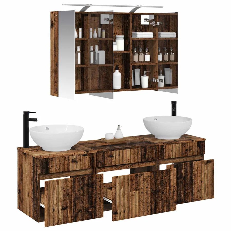 Ensemble d'armoire de salle de bain 4 pcs Bois ancien - 3