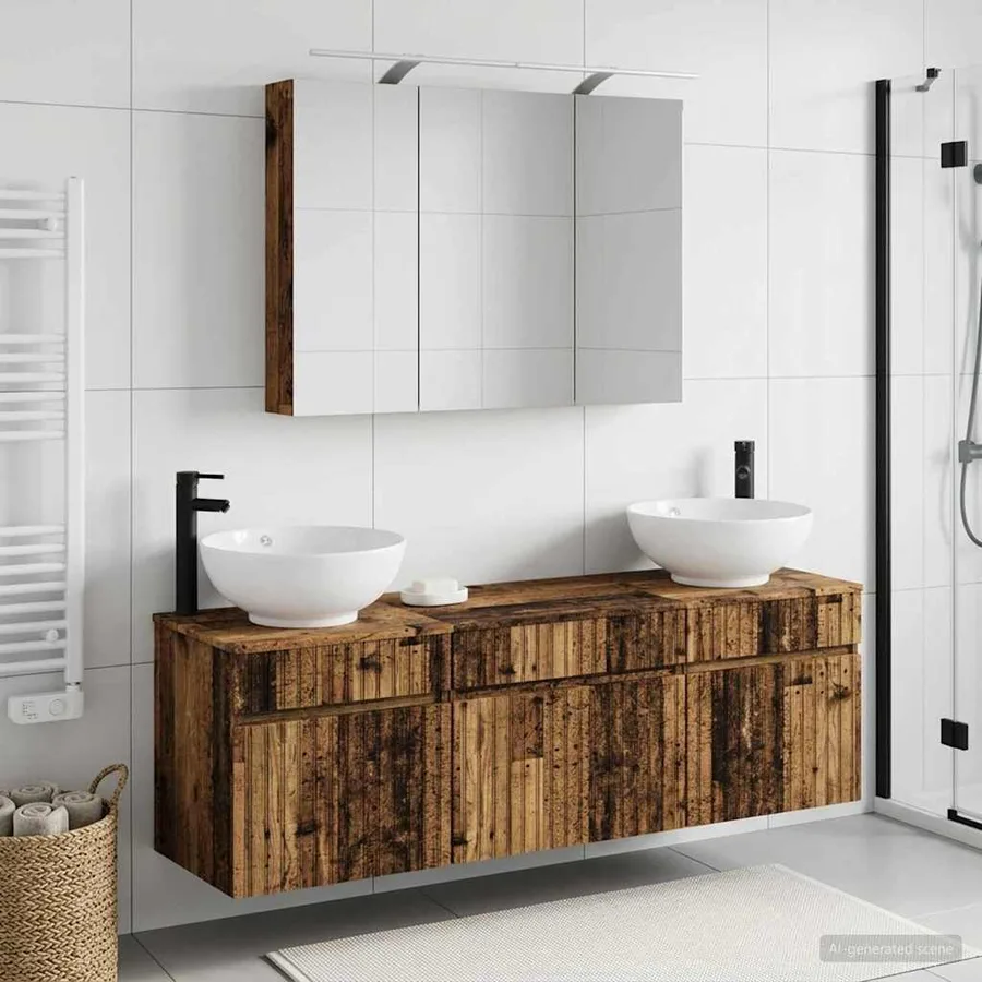 Ensemble d'armoire de salle de bain 4 pcs Bois ancien - 4