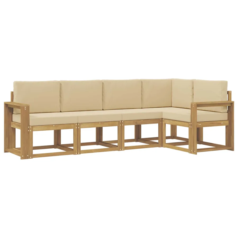 Ensemble de canapés d'extérieur 5 pcs Blanc et Beige - 2