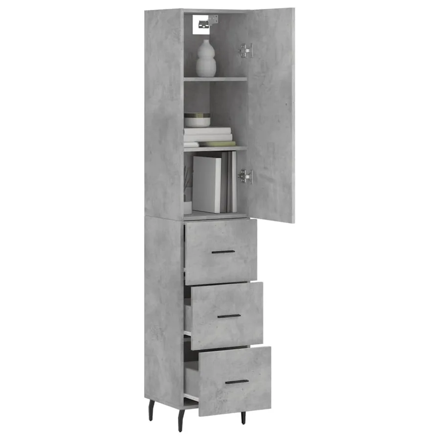 Buffet haut Gris béton 34,5x34x180 cm Bois d'ingénierie - 3