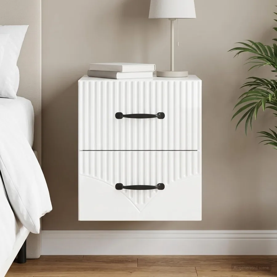 Cabinet de chevet mural Blanc brillant 34,5 x 33 x 40 cm