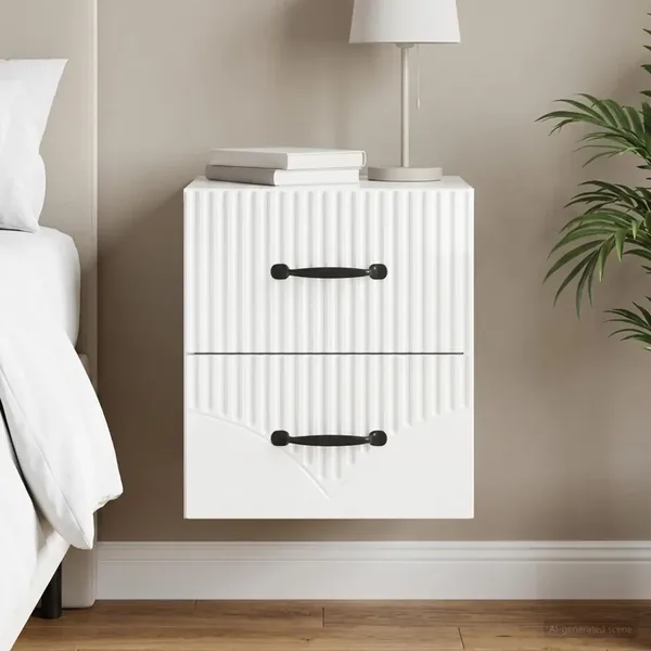 Cabinet de chevet mural Blanc brillant 34,5 x 33 x 40 cm