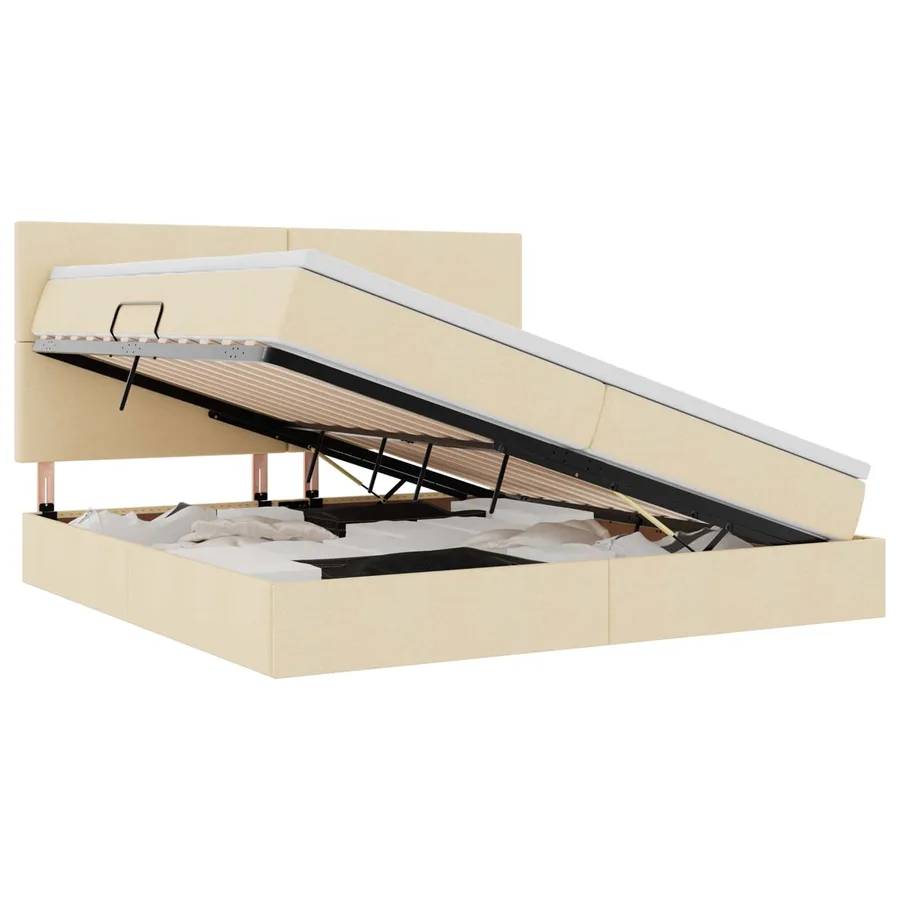 Lit avec rangement et matelas Crème 200 x 200 cm tissu - 2