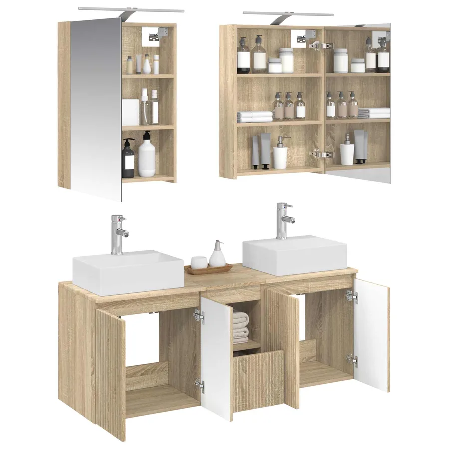 Ensemble d'armoire de salle de bain 5 pcs Chêne Sonoma - 3