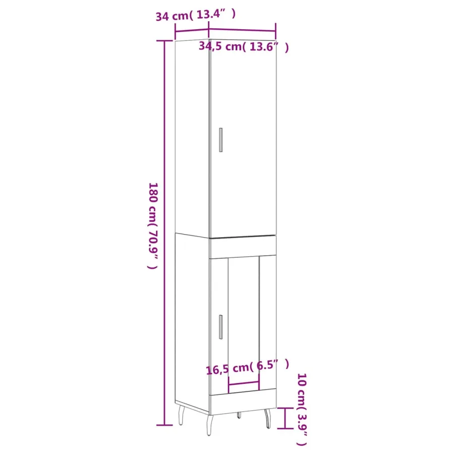 Buffet haut Blanc 34,5x34x180 cm Bois d'ingénierie - 13
