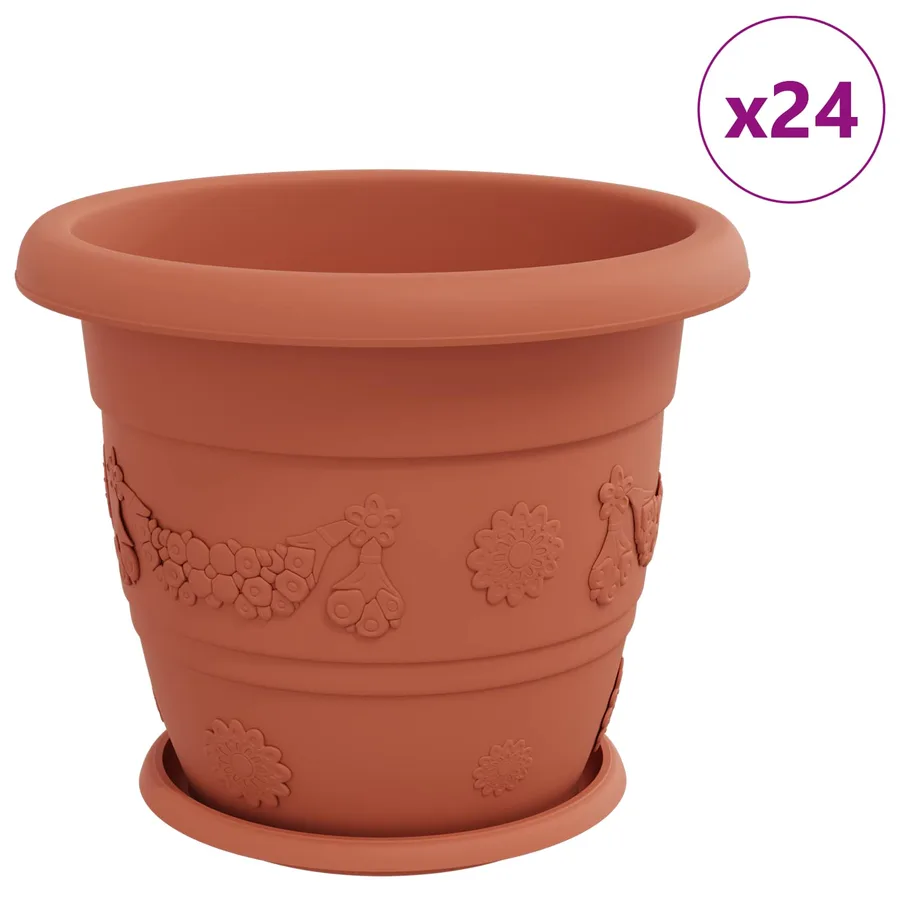 Pots de plantes 24 pcs Rouge brique Ø 34 x 28 cm Plastique - 2