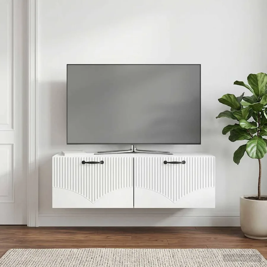 Meuble TV mural Blanc 98 x 41 x 30 cm Bois d'ingénierie - 4