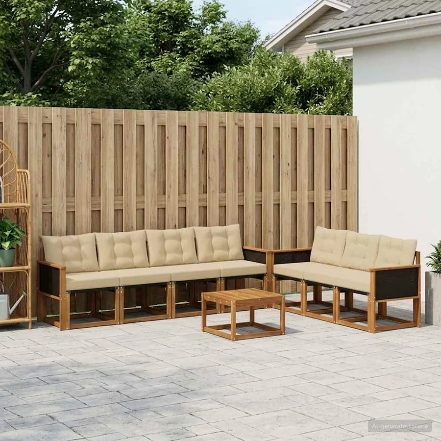 Ensemble de canapés d'extérieur 8 pcs Naturel et Beige