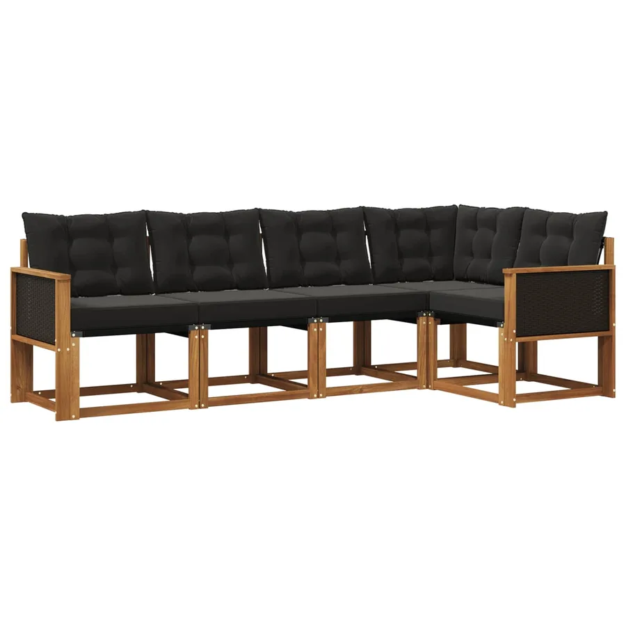 Ensemble de canapés d'extérieur 5 pcs Naturel et noir - 2