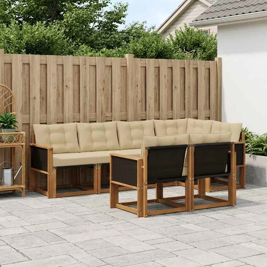 Ensemble de canapés d'extérieur 7 pcs Naturel et Beige