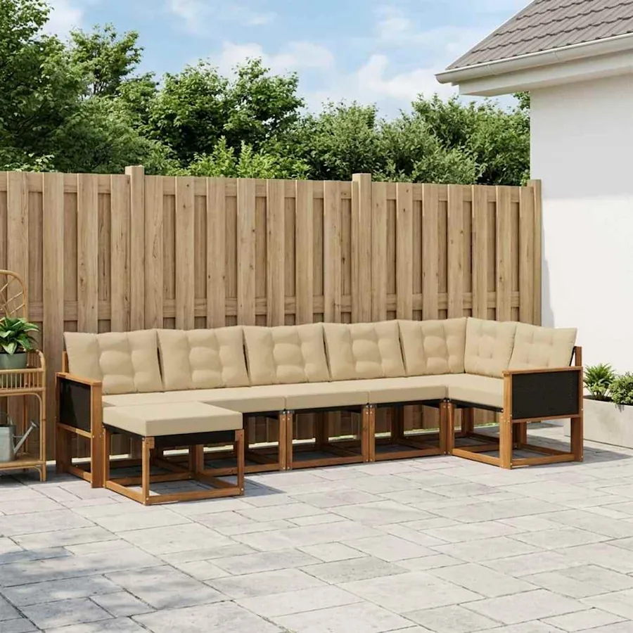 Ensemble de canapés d'extérieur 7 pcs Naturel et Beige