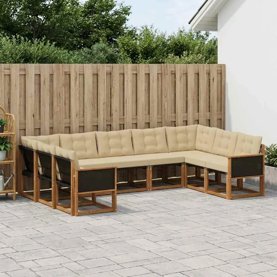 Ensemble de canapés d'extérieur 9 pcs Naturel et Beige