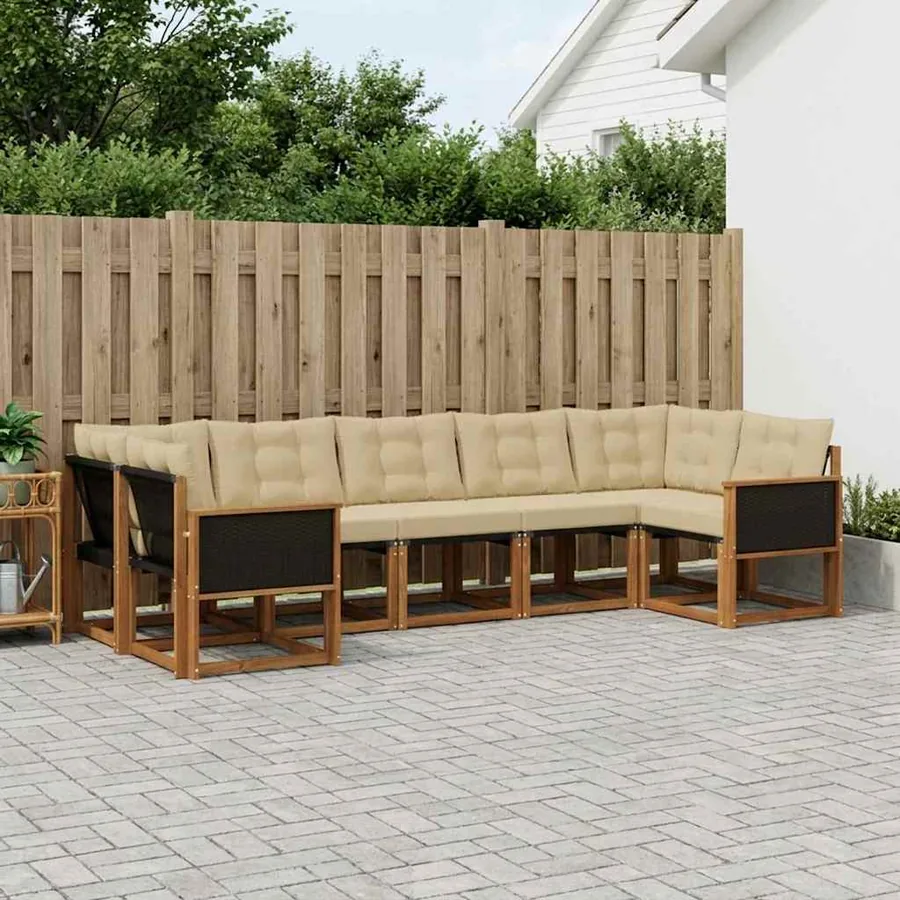 Ensemble de canapés d'extérieur 7 pcs Naturel et Beige