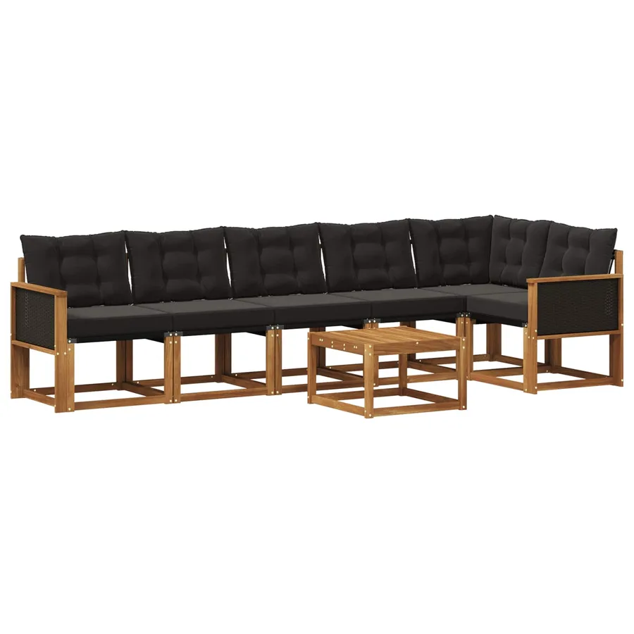 Ensemble de canapés d'extérieur 7 pcs Naturel et noir - 2