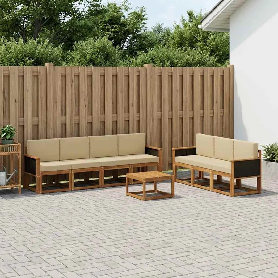 Ensemble de canapés d'extérieur avec coussin 7 pcs Naturel