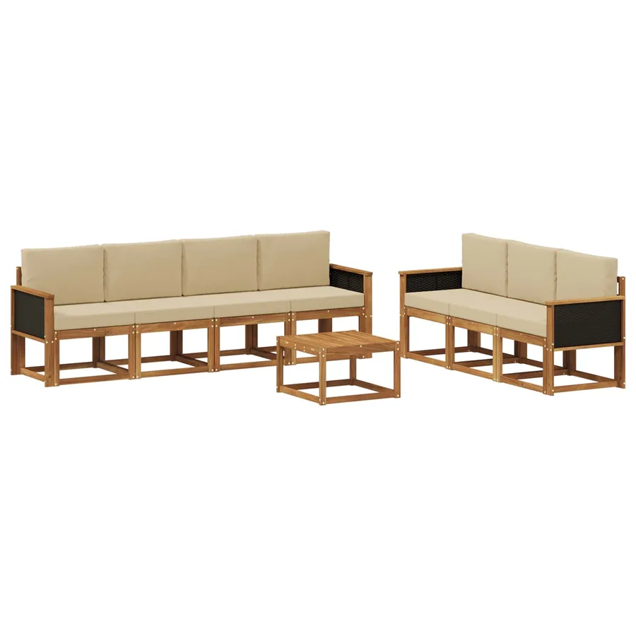 Ensemble de canapés d'extérieur avec coussin 7 pcs Naturel - 2