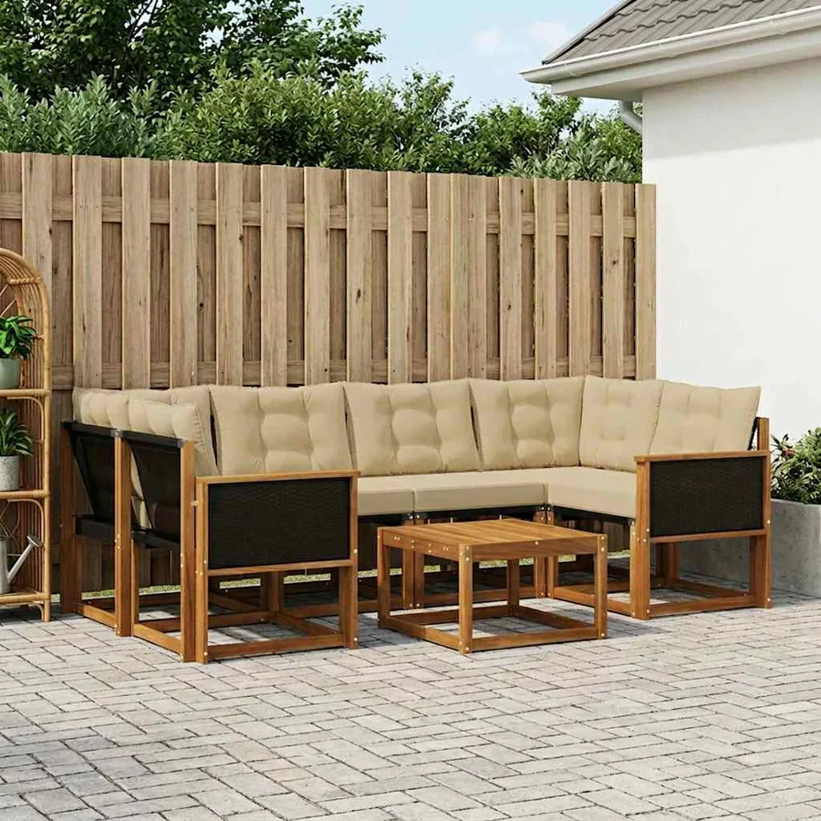 Ensemble de canapés d'extérieur 7 pcs Naturel et Beige