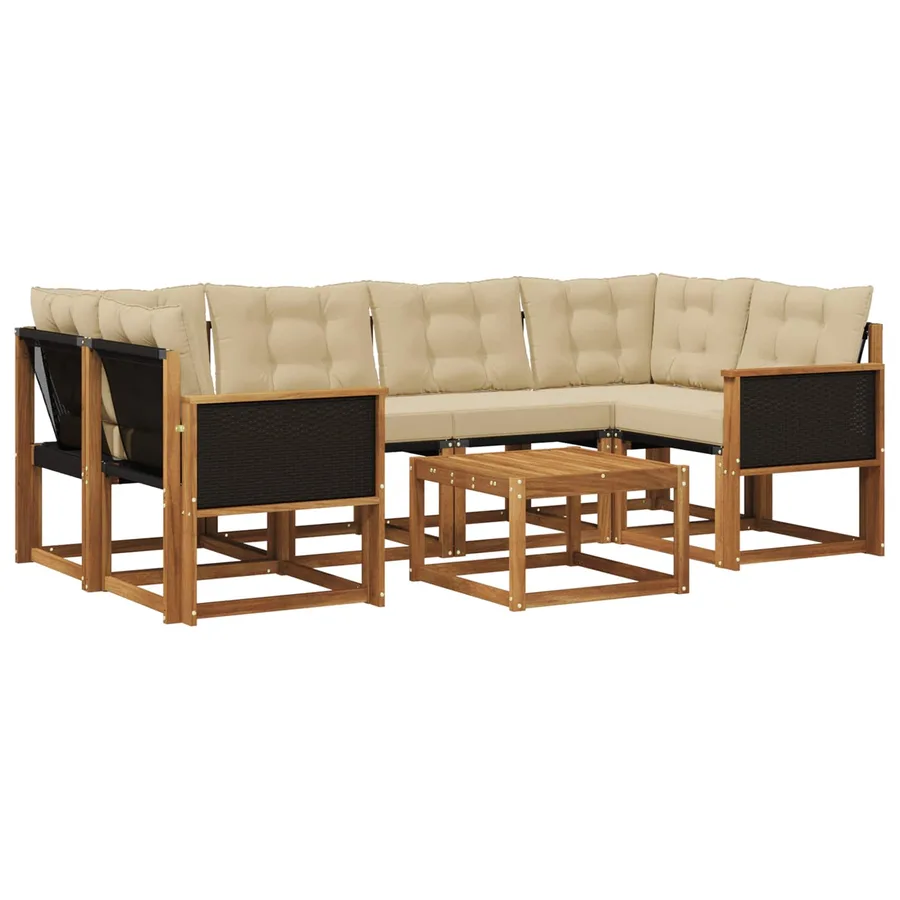 Ensemble de canapés d'extérieur 7 pcs Naturel et Beige - 2