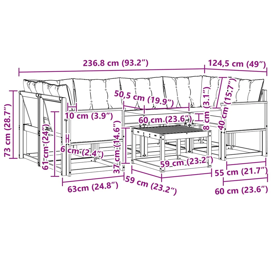 Ensemble de canapés d'extérieur 7 pcs Naturel et Beige - 9