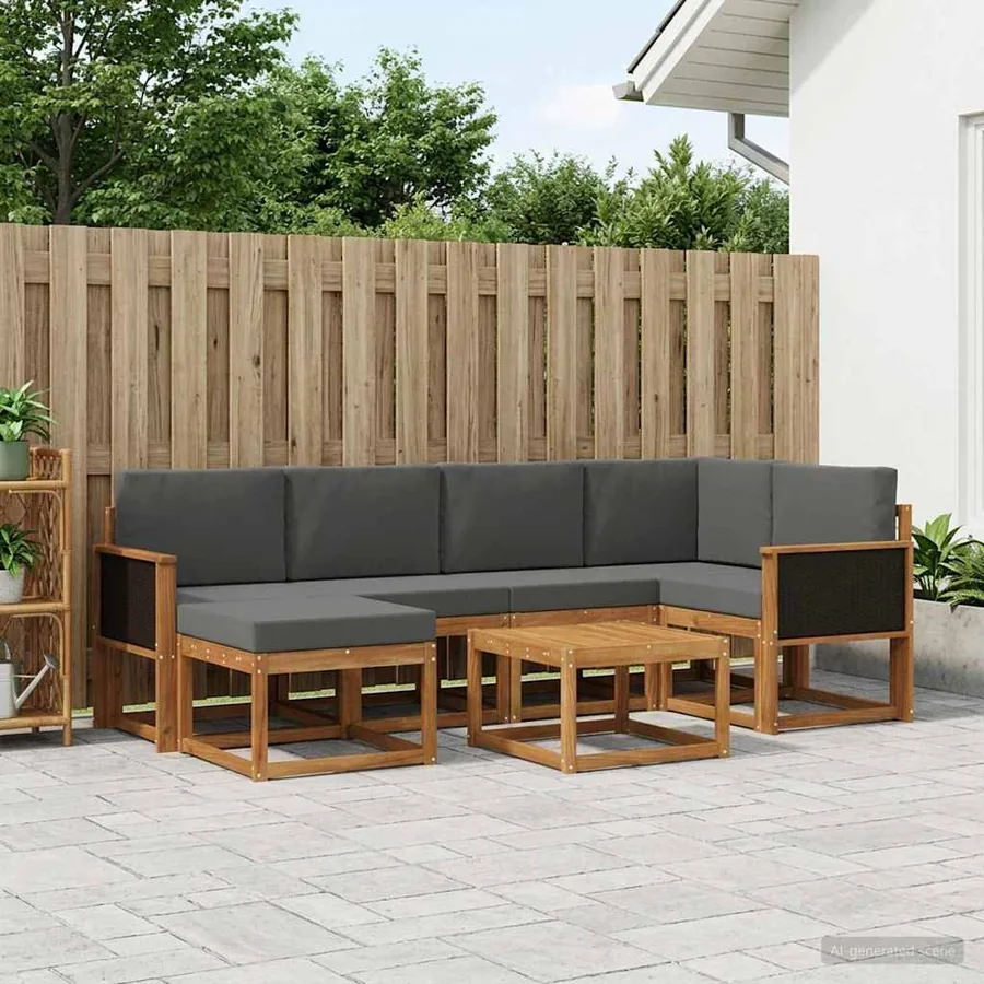 Ensemble de canapés d'extérieur 7 pcs Naturel et Anthracite