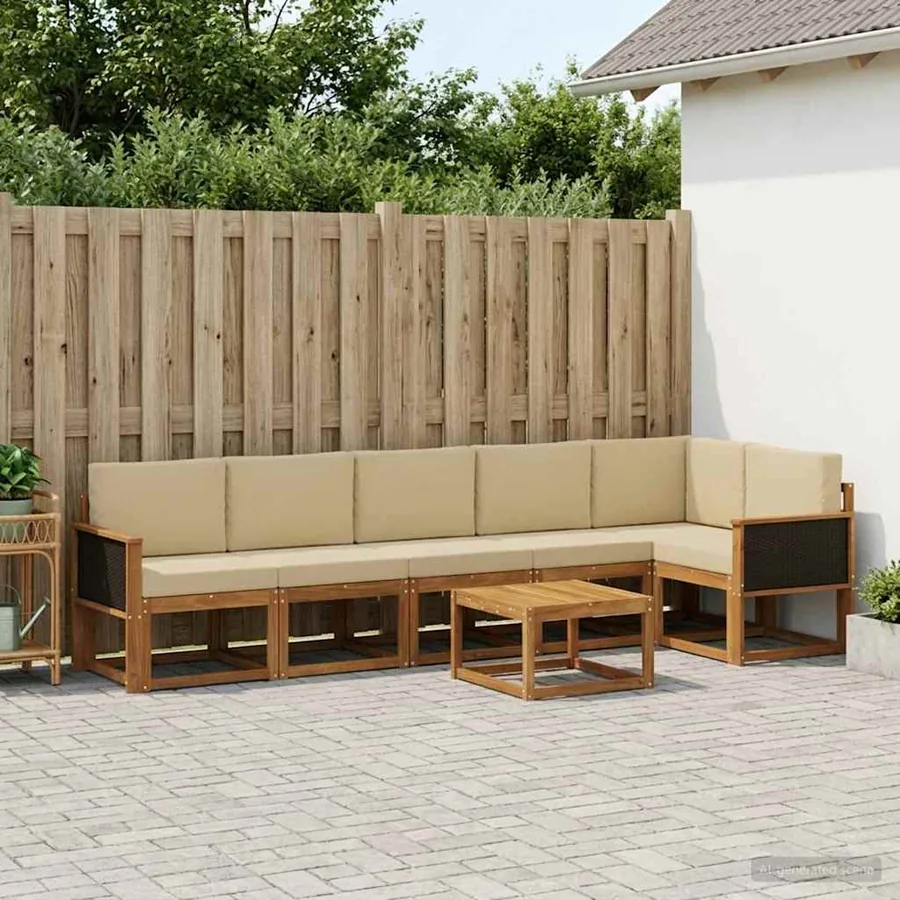 Ensemble de canapés d'extérieur 7 pcs Naturel et Beige