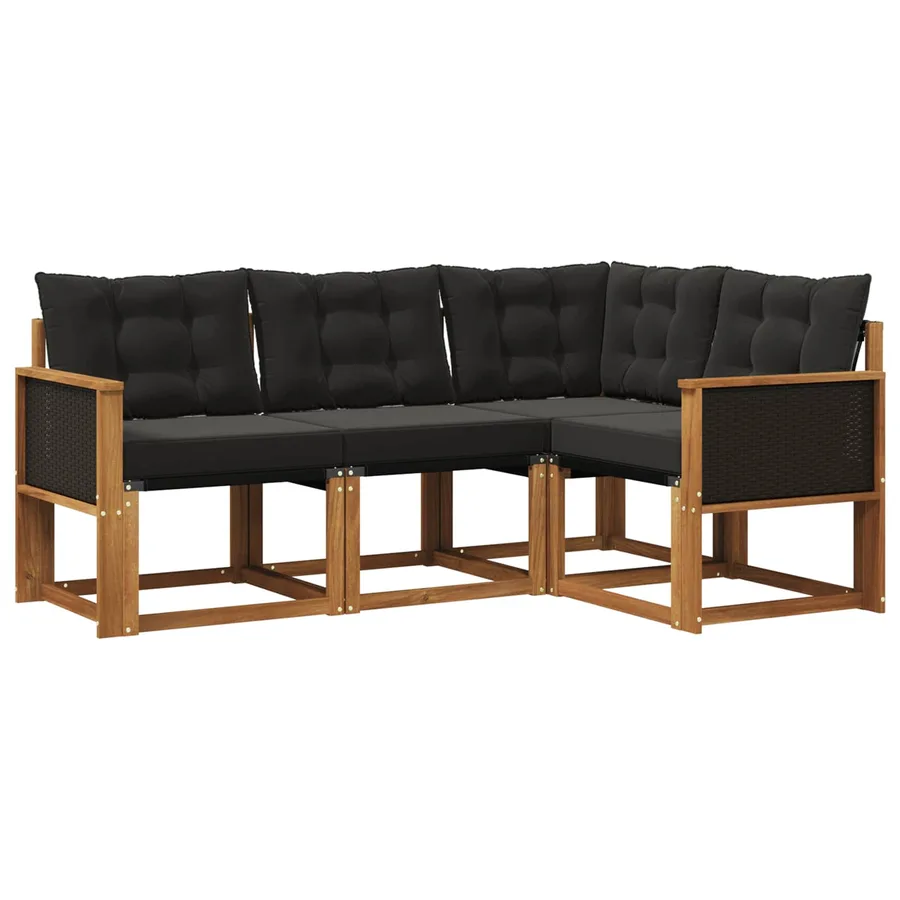 Ensemble de canapés d'extérieur 4 pcs Naturel et noir - 2