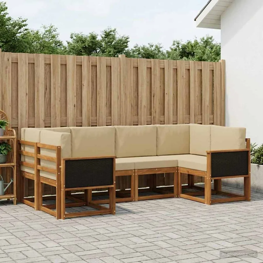 Ensemble de canapés d'extérieur 6 pcs Naturel et Beige