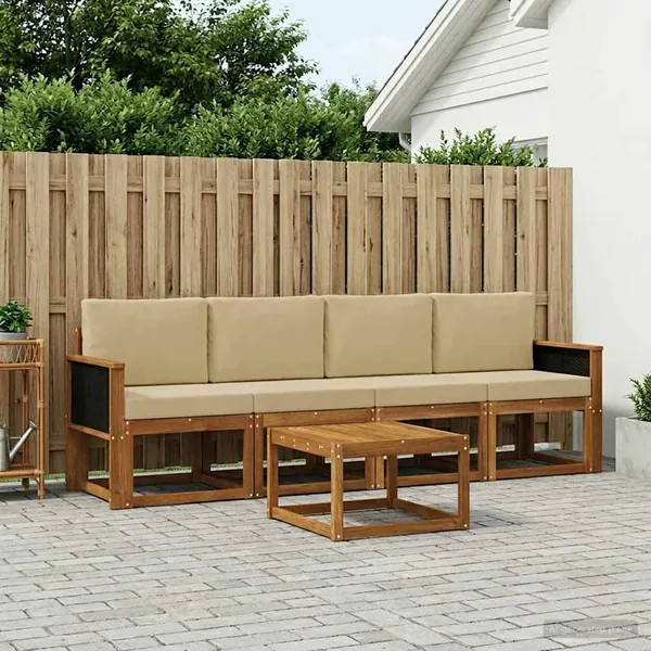 Ensemble de canapés d'extérieur avec coussin 4 pcs Naturel