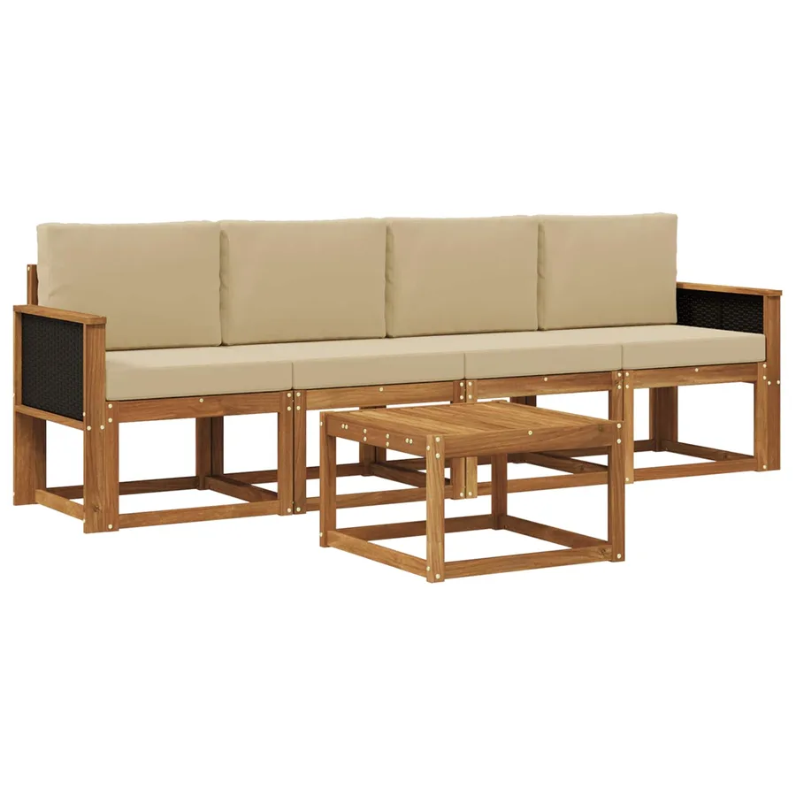 Ensemble de canapés d'extérieur avec coussin 4 pcs Naturel - 2