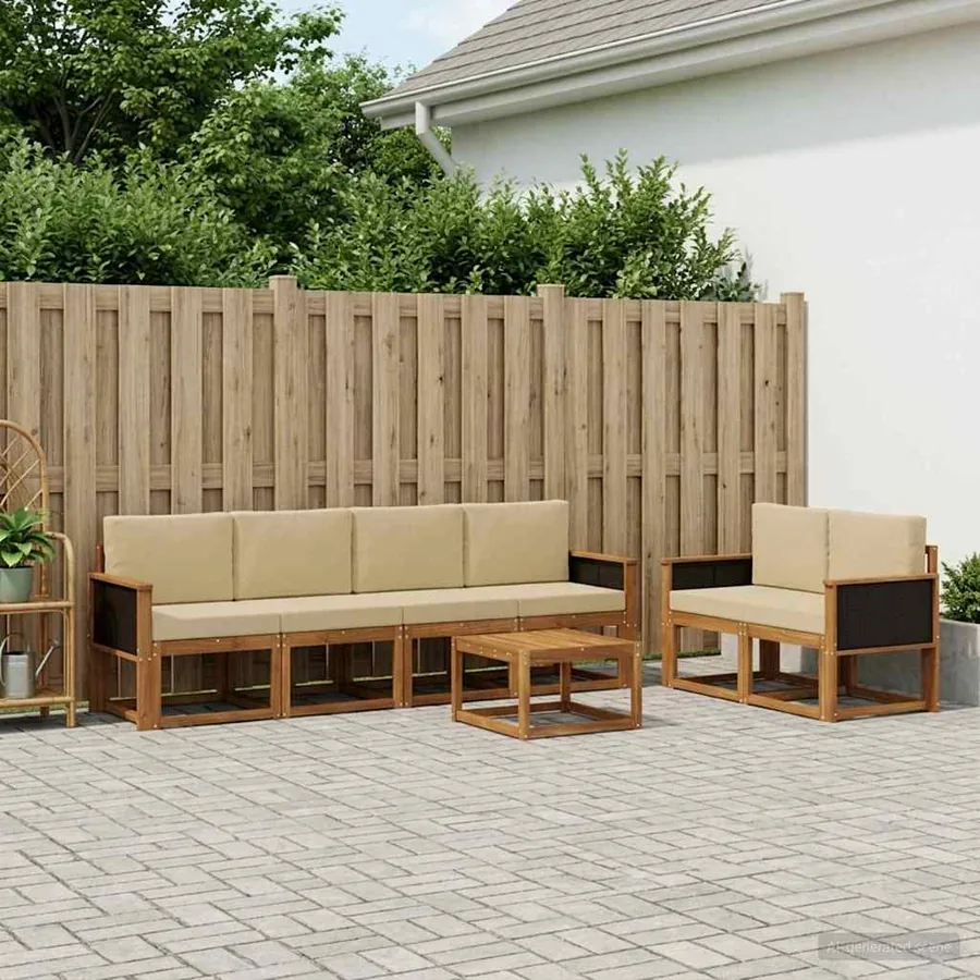 Ensemble de canapés d'extérieur avec coussin 6 pcs Naturel
