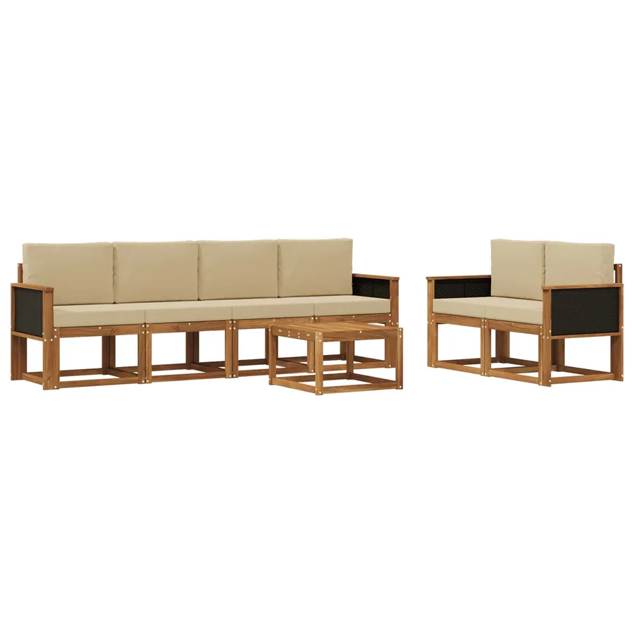 Ensemble de canapés d'extérieur avec coussin 6 pcs Naturel - 2