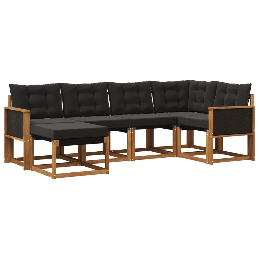 Ensemble de canapés d'extérieur 6 pcs Naturel et noir - 2