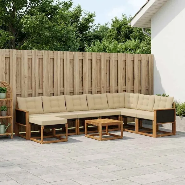 Ensemble de canapés d'extérieur 9 pcs Naturel et Beige