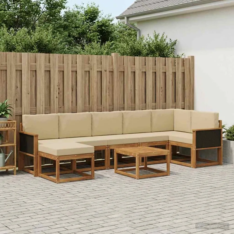 Ensemble de canapés d'extérieur 8 pcs Naturel et Beige