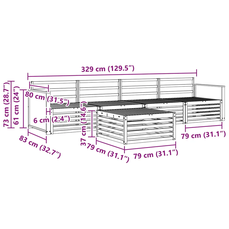 Ensemble de canapés d'extérieur 5 pcs Naturel - 7